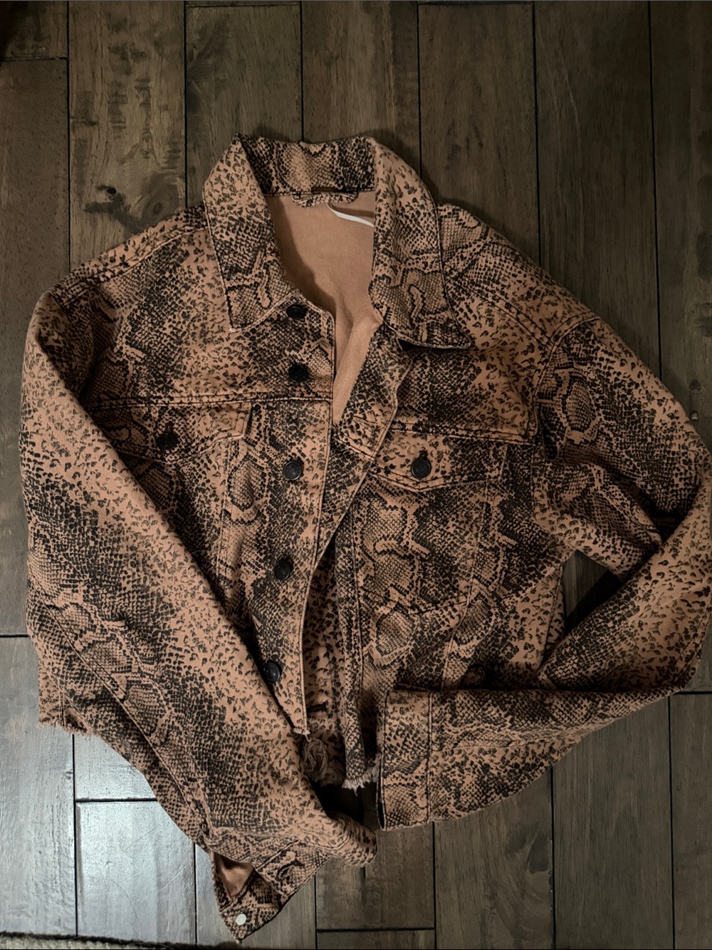 Free People Brown Snake Print Jean Jacket